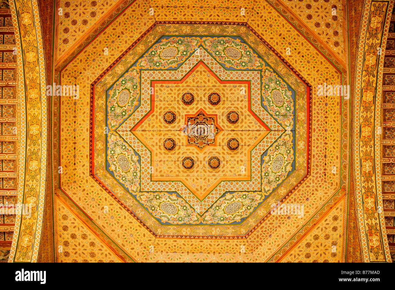 Coffrage de plafond de l'Palais Bahia, Marrakech, Maroc, Afrique Banque D'Images