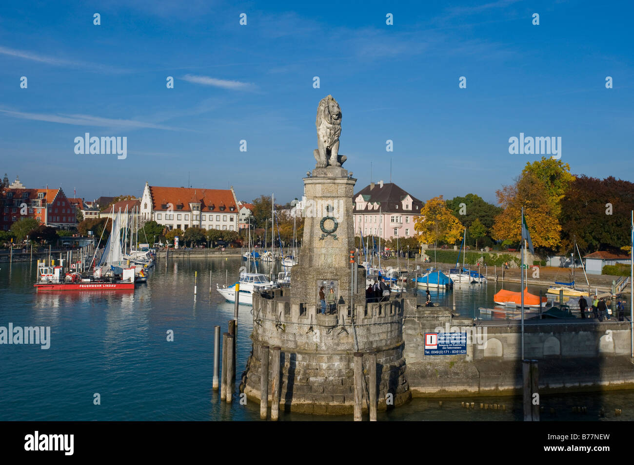 Loewe Lindauer, Lion de Lindau, port, Lindau, le lac de Constance, Bavière, Allemagne Banque D'Images