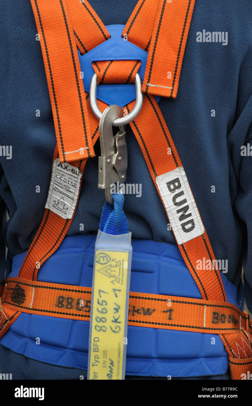 Le THW employé, vue arrière, vue partielle, portant une ceinture de sécurité,  les normes européennes Photo Stock - Alamy