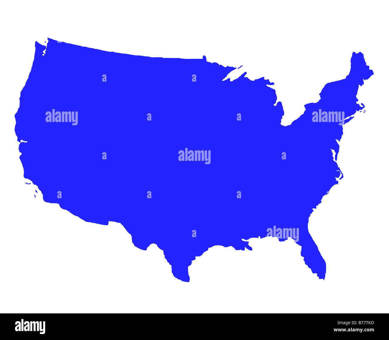 Etats-unis d'Amérique carte contour en bleu isolé sur fond blanc Banque D'Images