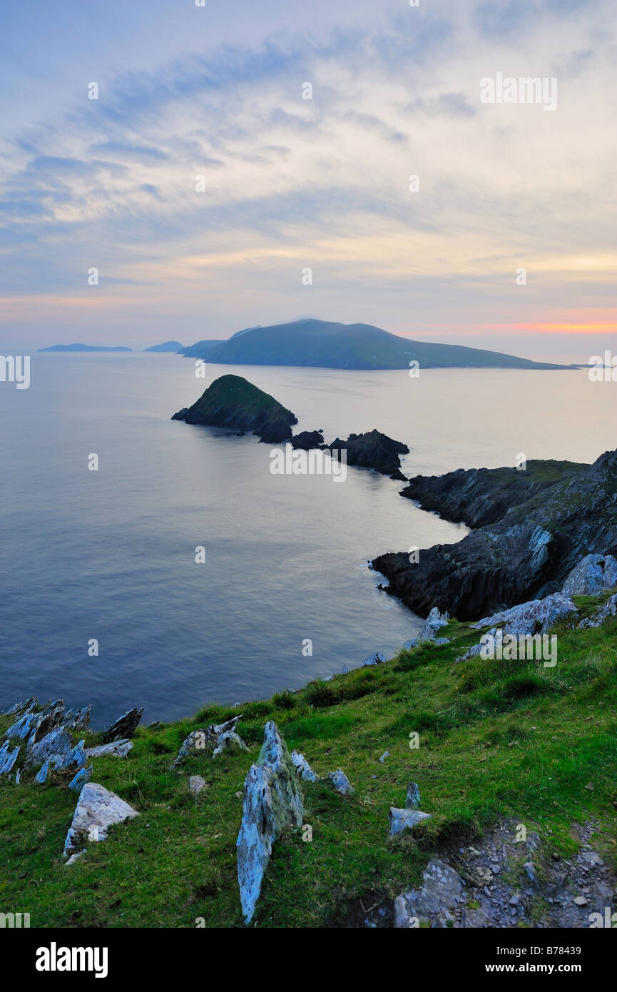 Des îles Blasket vue sur la péninsule de Dingle, Co.Kerry, Ireland Banque D'Images