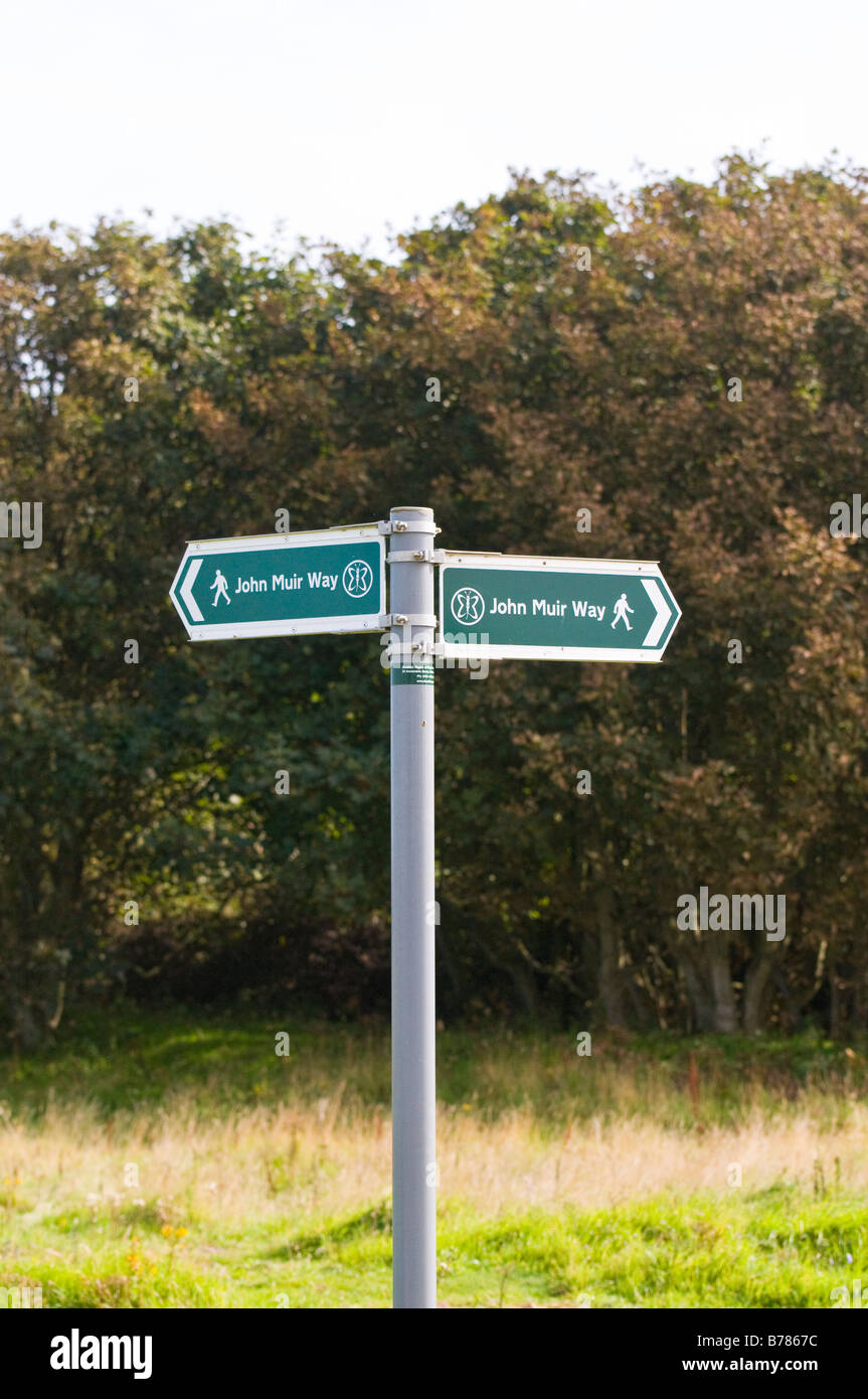 Panneau pour le John Muir Way, sentier, Ecosse Banque D'Images