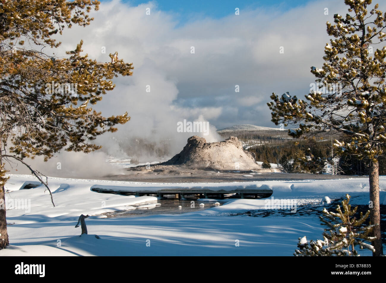 Castle Geyser, hiver, Upper Geyser Basin, Parc National de Yellowstone, Wyoming. Banque D'Images