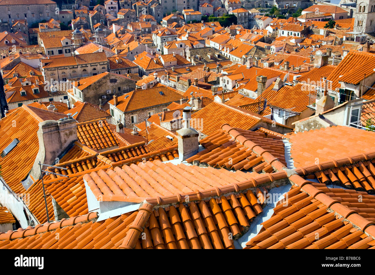 Les toits orange de la vieille ville de Dubrovnik en vue des murs de la ville Banque D'Images