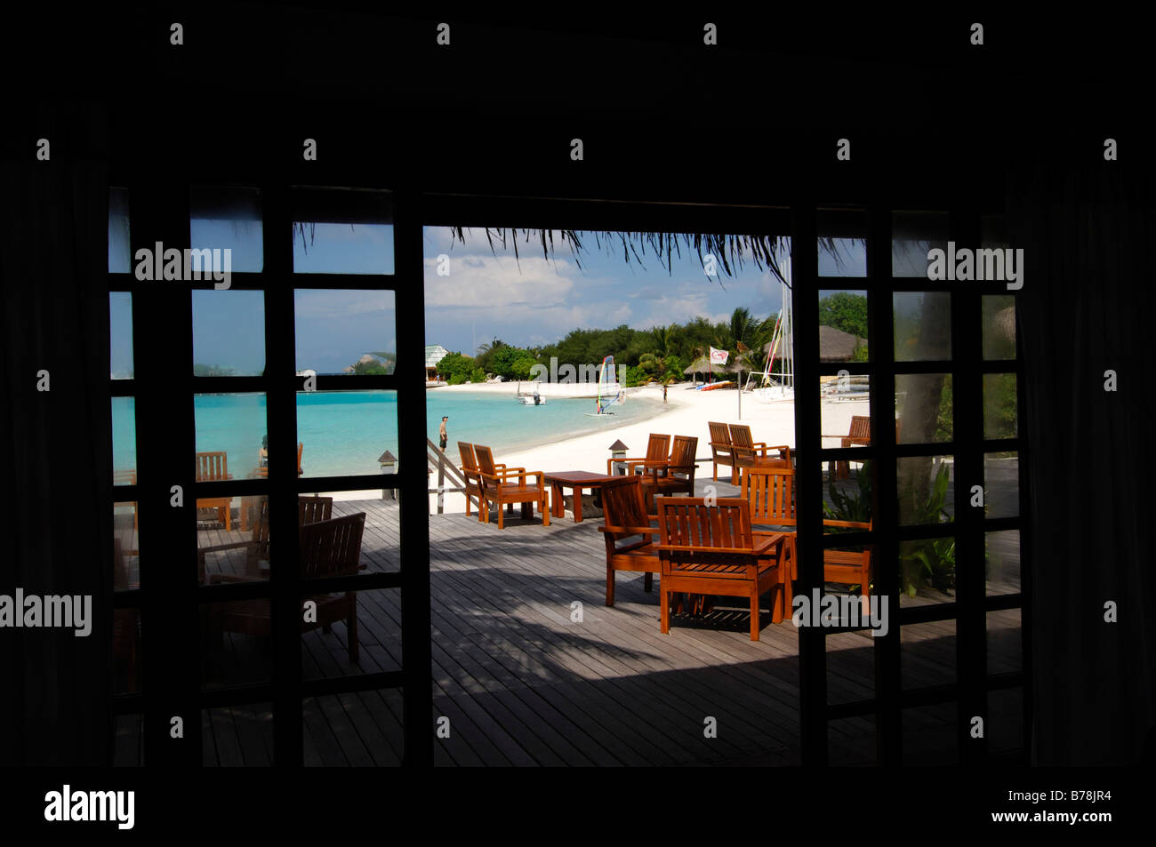 Café de la Côte de Sable, Full Moon Resort, les Maldives, l'Océan Indien Banque D'Images