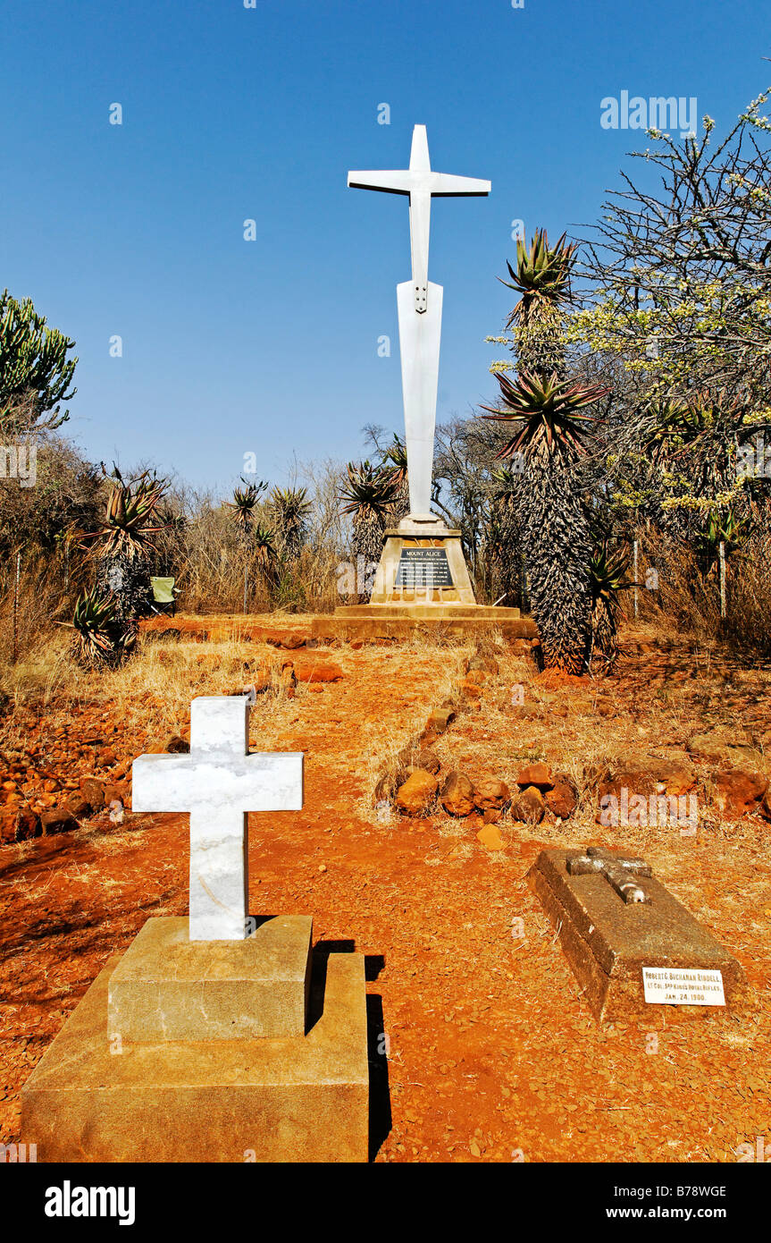 Memorial et tombes sur le mont Alice, le général Hill dans la guerre des Boers, Kwazulu-Natal, Afrique du Sud, l'Afrique Banque D'Images