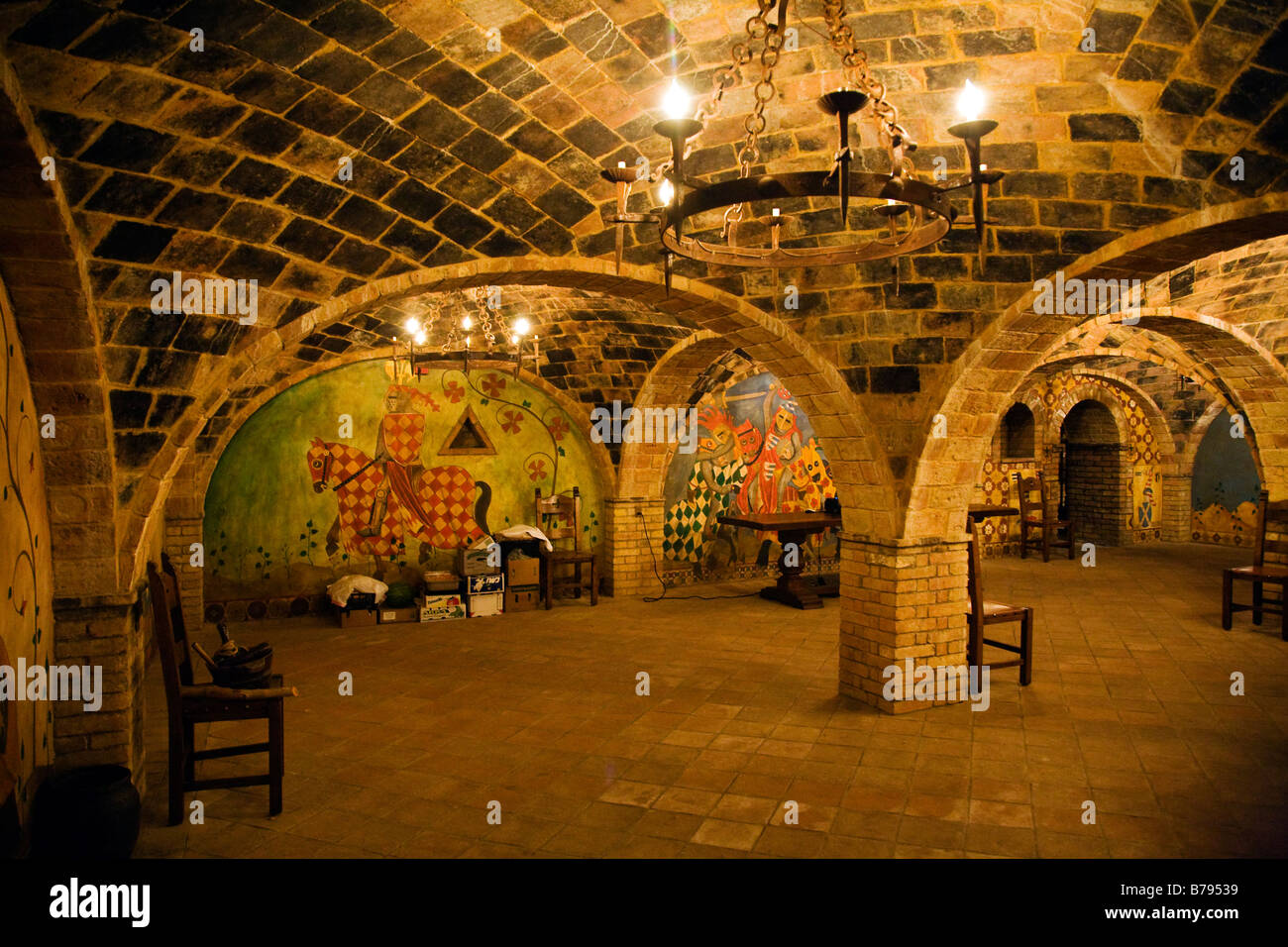 Dégustation de vin dans la cave souterraine du CASTELLO DI AMAROSA un vignoble situé dans un château italien près de CALISTOGA NAPA VALLEY Banque D'Images