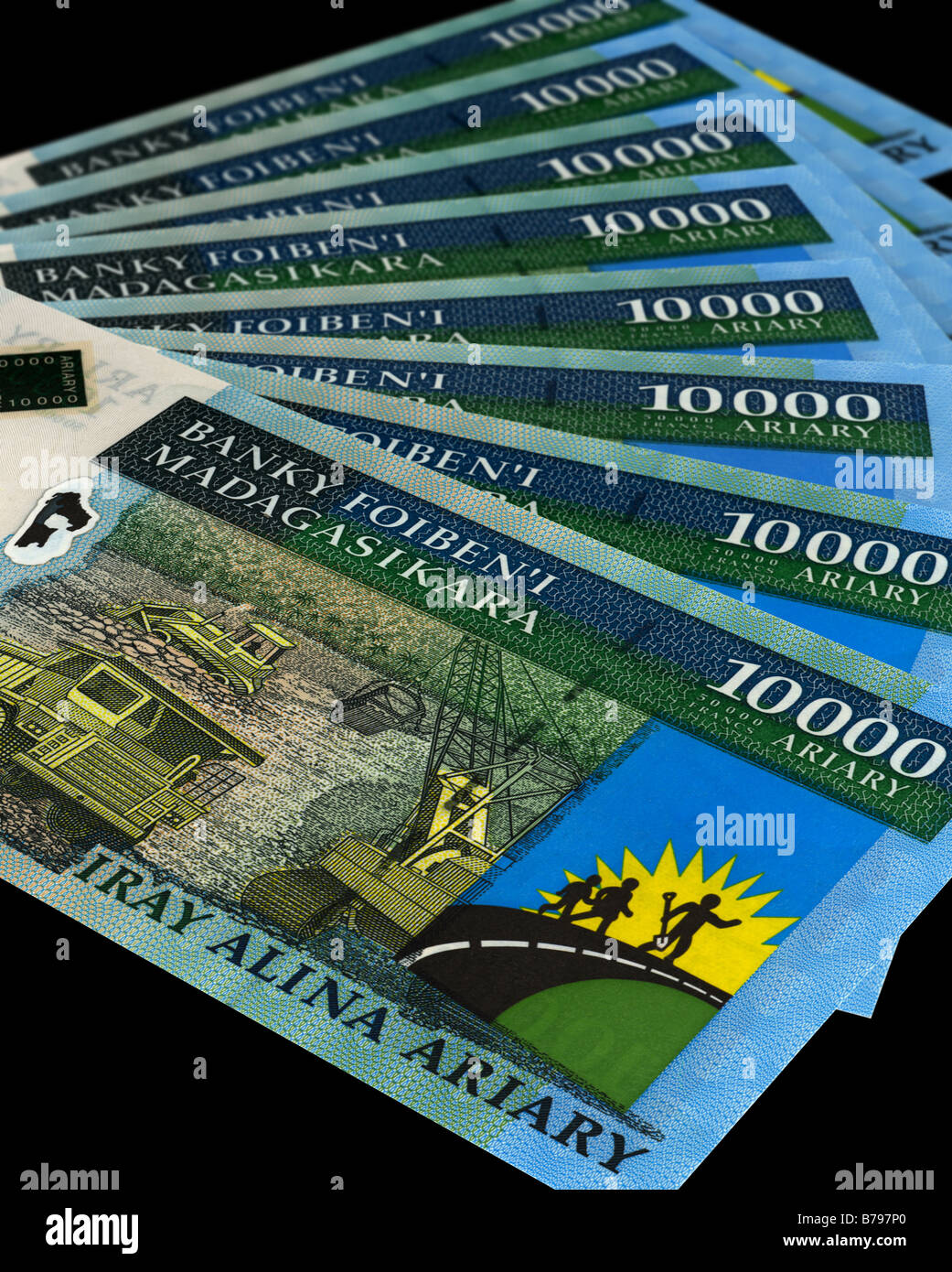 10 000 billets d'ariary malgache Banque D'Images