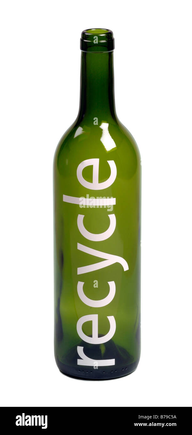 Recycler le verre vert bouteille de vin Banque D'Images