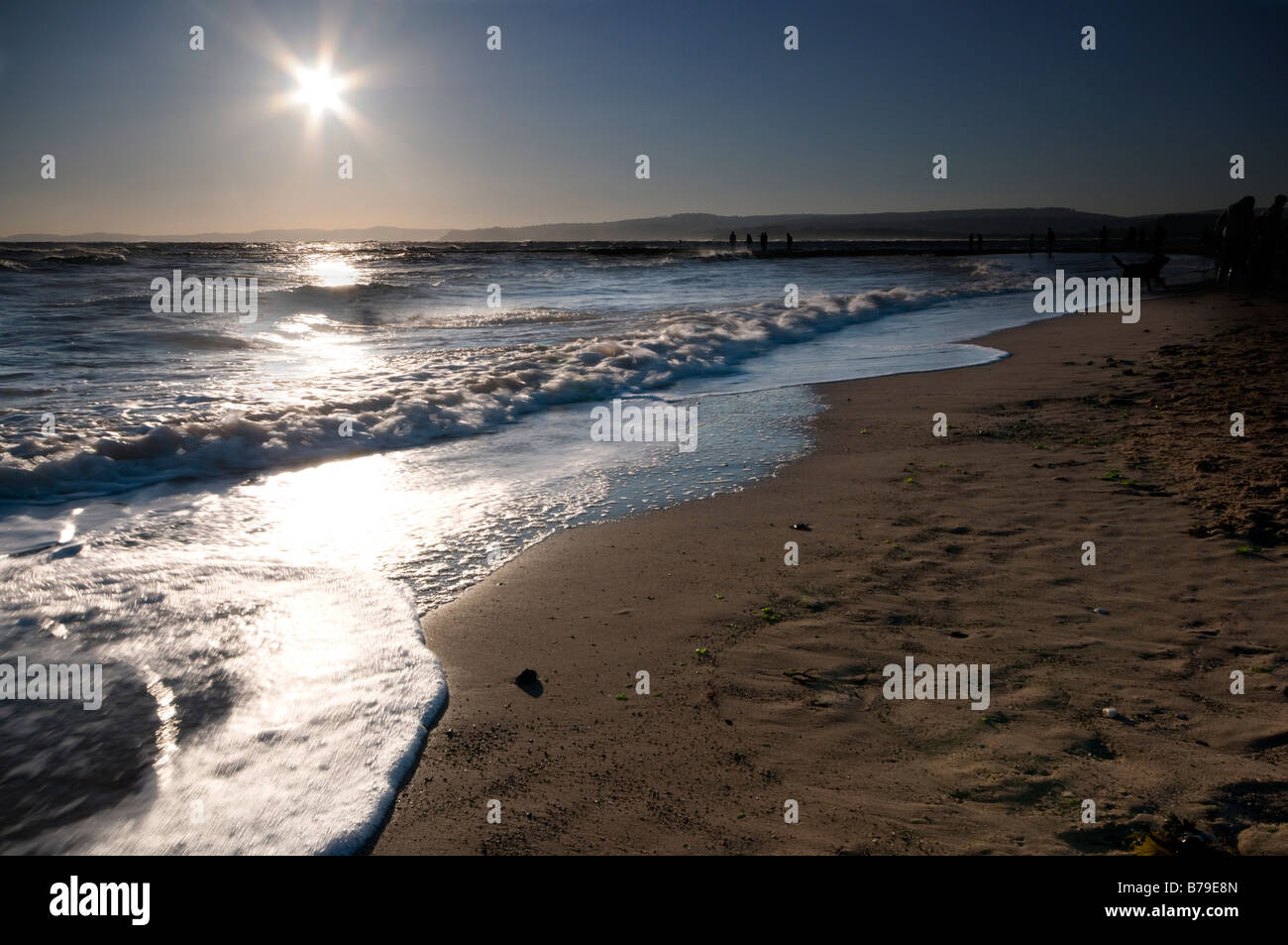 Au lever du soleil, plage d'Exmouth Devon UK Banque D'Images