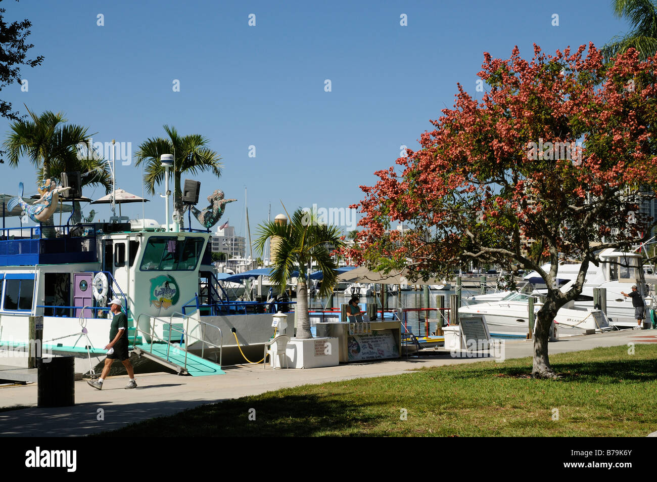 Parc et jardins au bord de l'un de Sarasota zone bayside holiday et vacation resort Gulf Coast Florida USA Banque D'Images