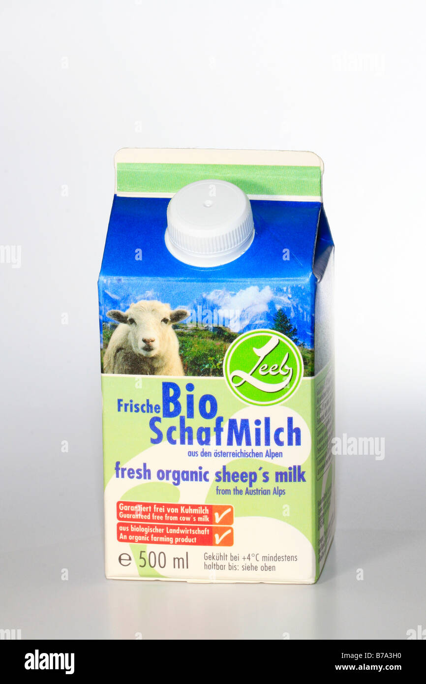 Produits frais bio, lait de brebis Leeb brand Banque D'Images