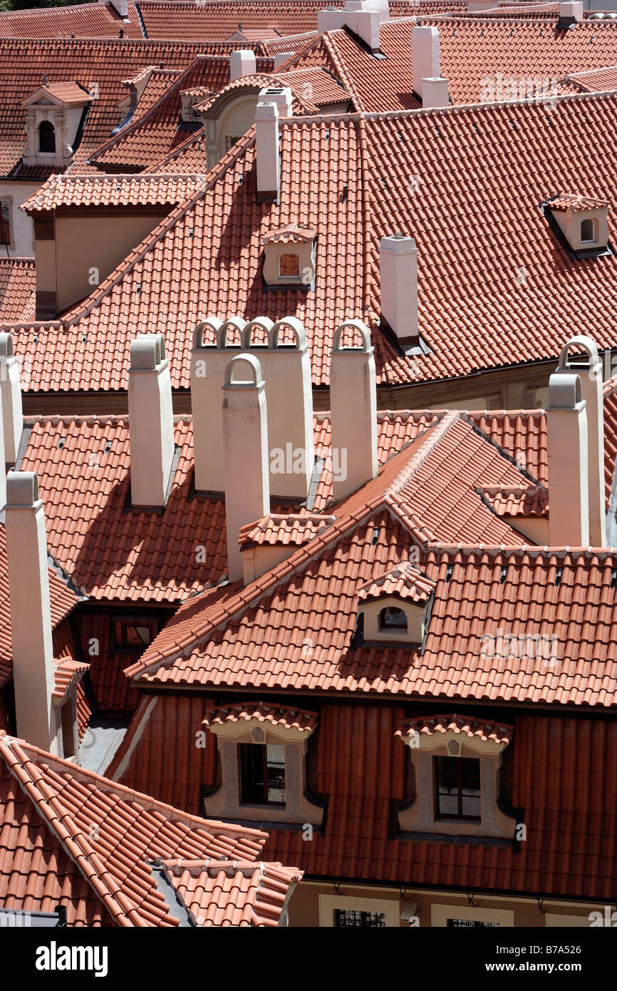 Vue depuis le quartier de Malá Strana, sur les toits de Prague, République Tchèque, Europe Banque D'Images