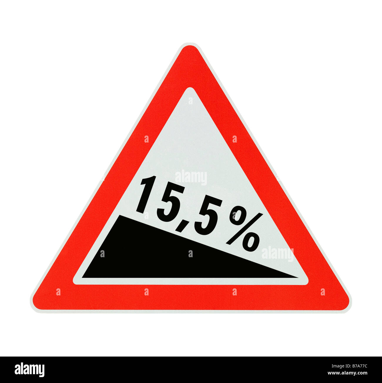 Panneau d'avertissement 15, 5 % de pente, symbole du nouveau Gesundheitsfonds allemand, un concept de restructuration de l'assurance médicale Banque D'Images