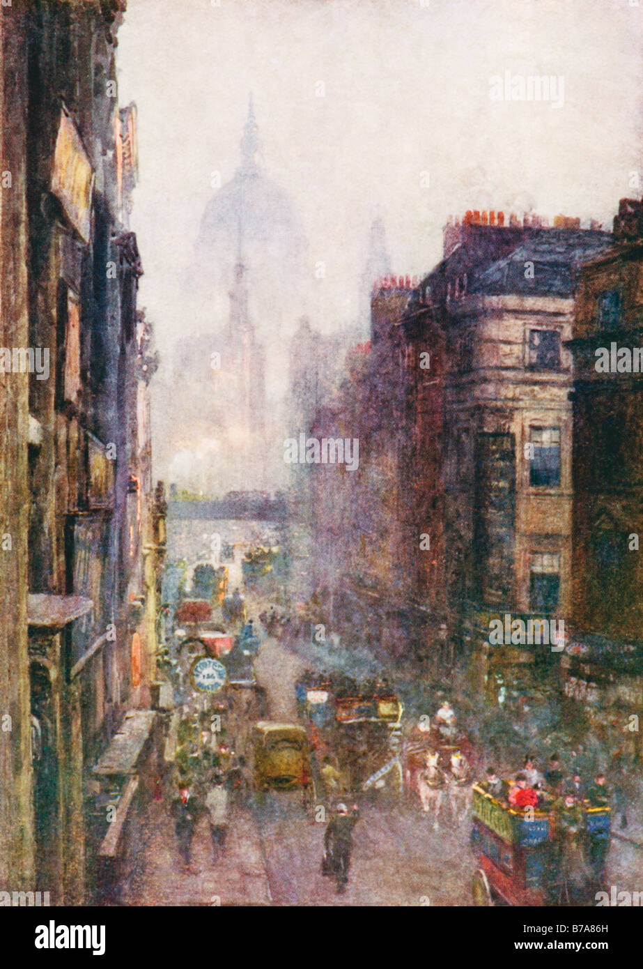 Fleet Street 1901 Peinture de Rose Barton d'avis vers Ludgate Circus et la Cathédrale St Paul Banque D'Images
