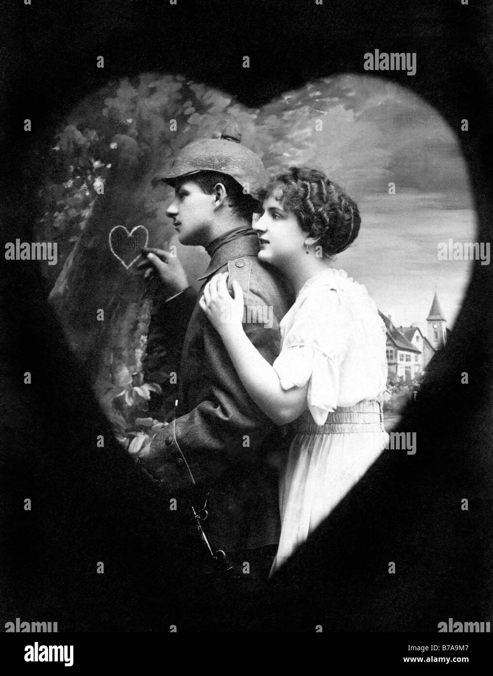 Photo historique, couple amoureux, ca. 1915, Première Guerre mondiale Banque D'Images