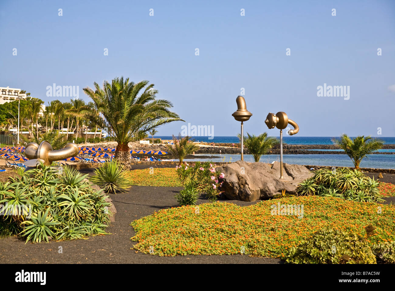 Playa Cucharas Costa Teguise Lanzarote Iles Canaries Espagne Europe plage tourisme voyage Banque D'Images