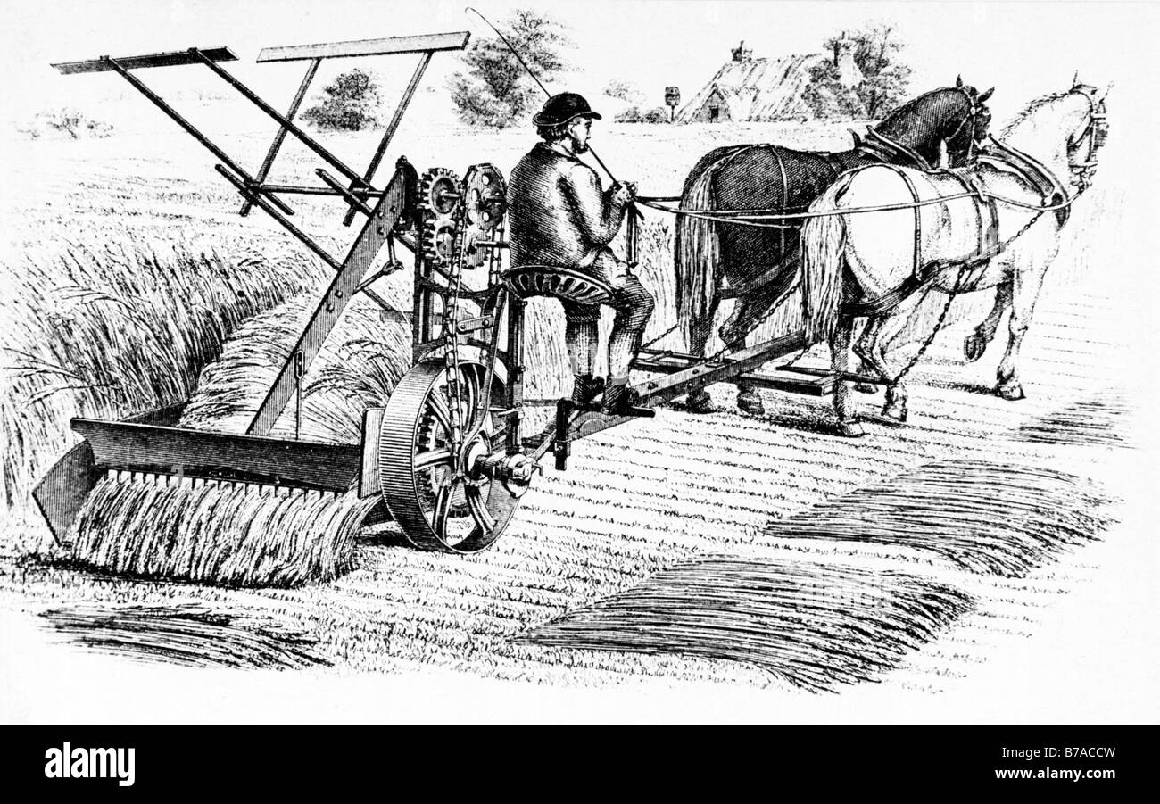 Cyrus McCormick Reaper 1840 illustration de la toute première machine de récolte mécanique qui a révolutionné l'agriculture Banque D'Images