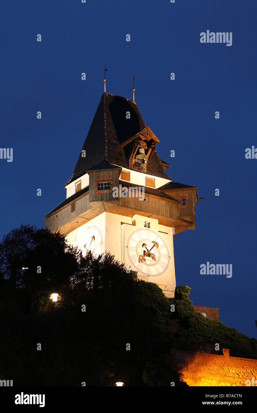 L'horloge sur le Schlossberg, Graz, Styria, Austria, Europe Banque D'Images