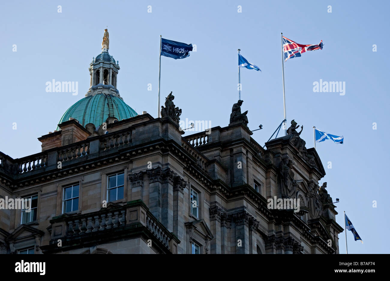 Le drapeau de Hbos le jour avant le monticule bureau a été repris par la Lloyds Banking Group, Édimbourg, Écosse, Royaume-Uni, Europe Banque D'Images