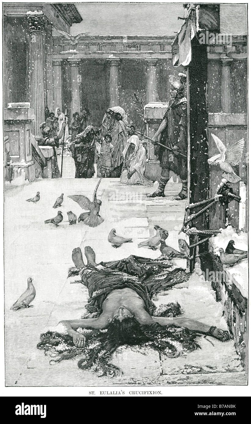La crucifixion du eurallia st morte neige ruelle de la rue romaine rome soldat marche pigeons lance la Crucifixion (du latin crucifixio, no Banque D'Images