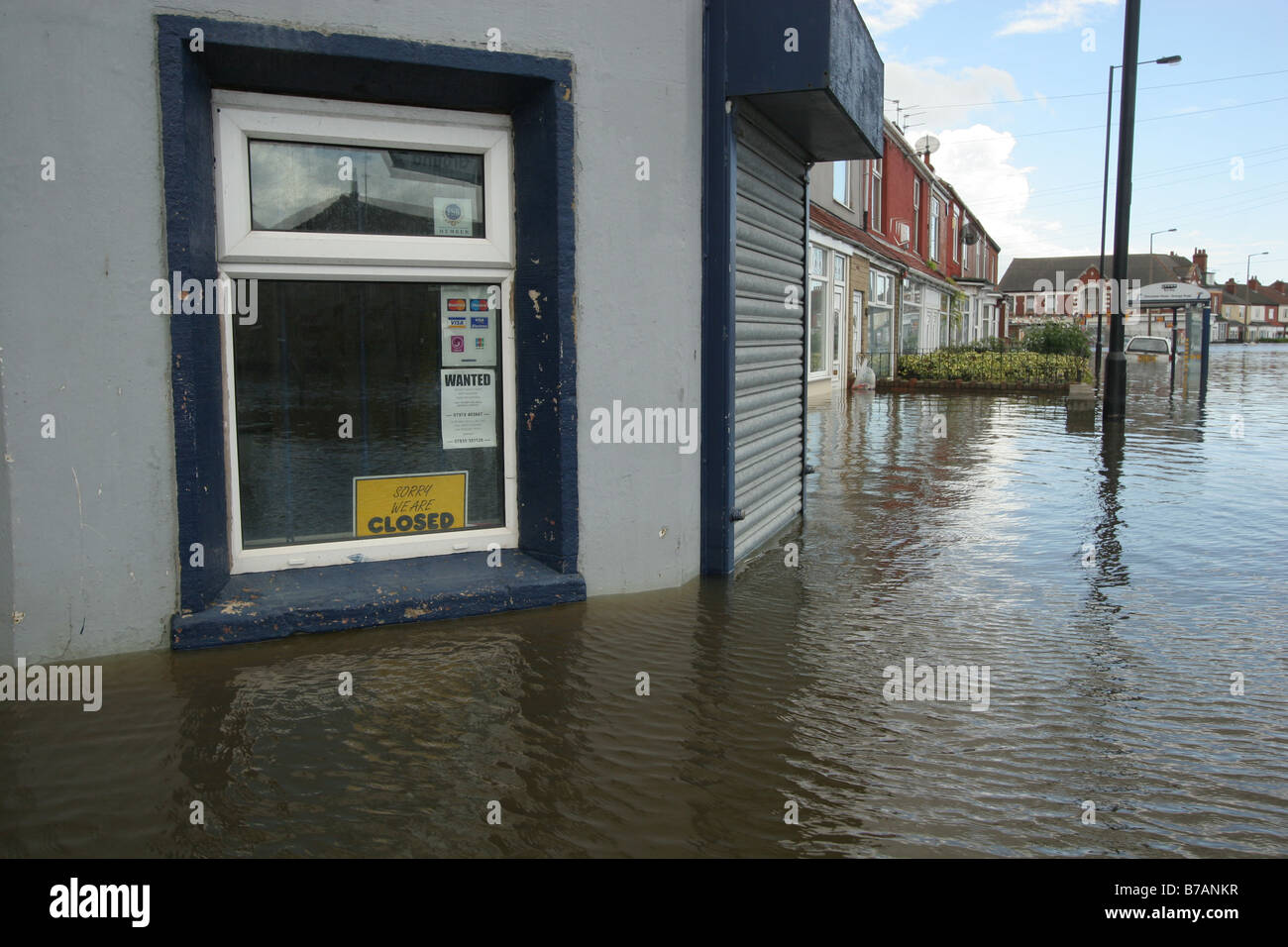 Inondations au bar sans frais, dans le sud du Yorkshire, UK. Banque D'Images