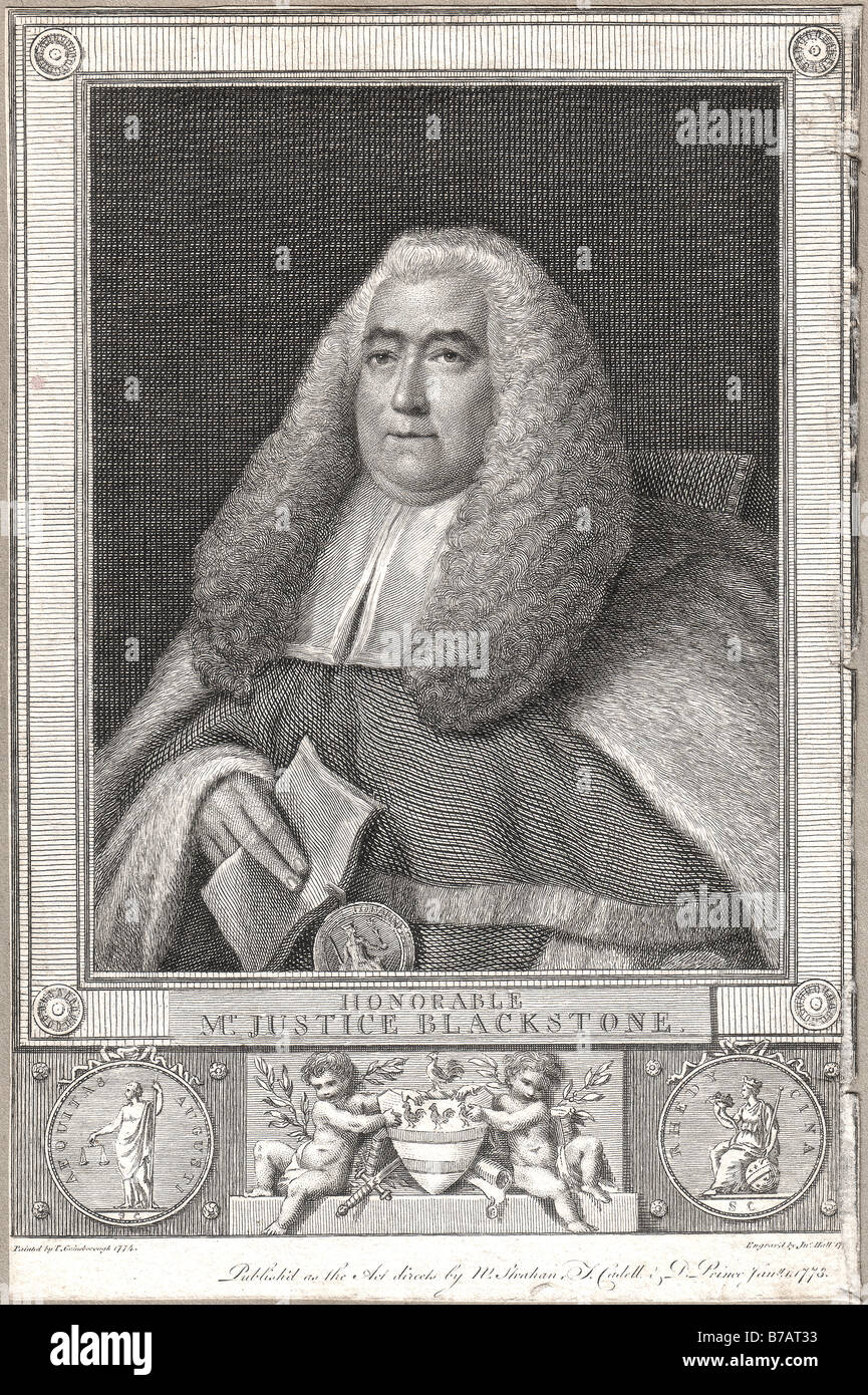 Sir William Blackstone (initialement prononcée Blexstun) (10 juillet 1723 - 14 février 1780) était un juriste et professeur wh Banque D'Images