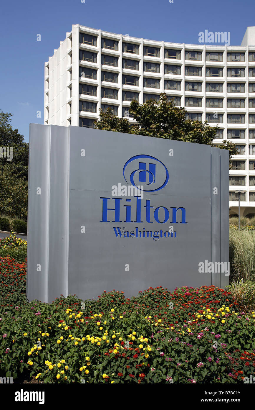 Hilton Hotel sign, Washington D.C., États-Unis Banque D'Images