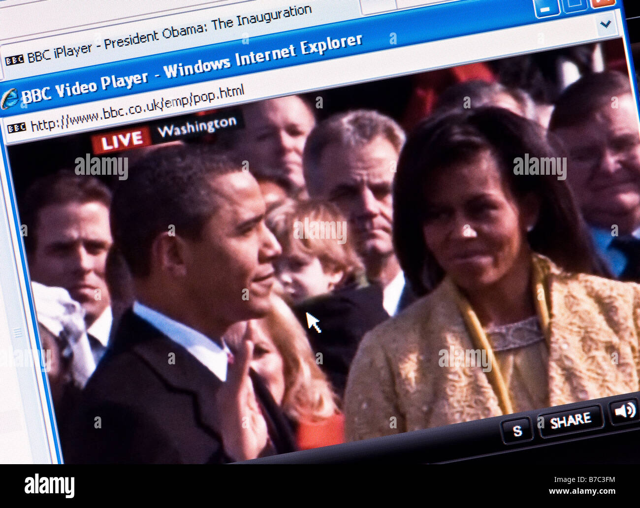 Capture d'écran de la couverture Internet de la BBC de l'investiture du président américain Barack Obama - des millions vu (usage éditorial uniquement) Banque D'Images