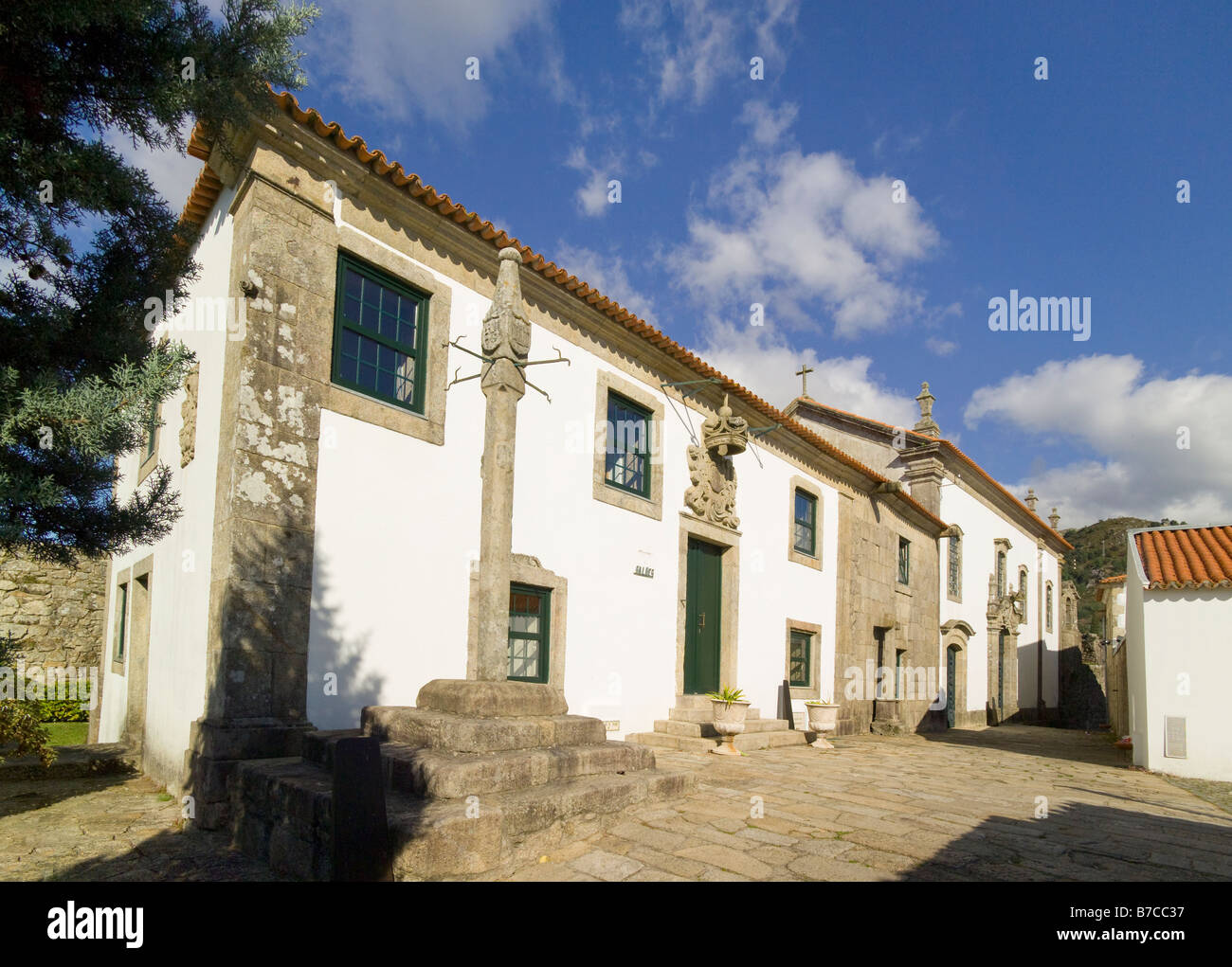 Au Portugal, la Costa Verde, district de Minho, Vila Nova de Cerveira. Dans le château, maintenant Pousada Dom Diniz Banque D'Images