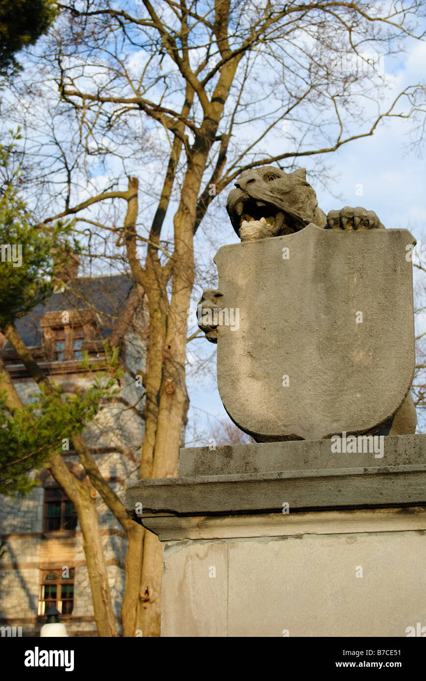 Statue de pierre d'un tigre sur le campus de l'Université de Princeton Banque D'Images