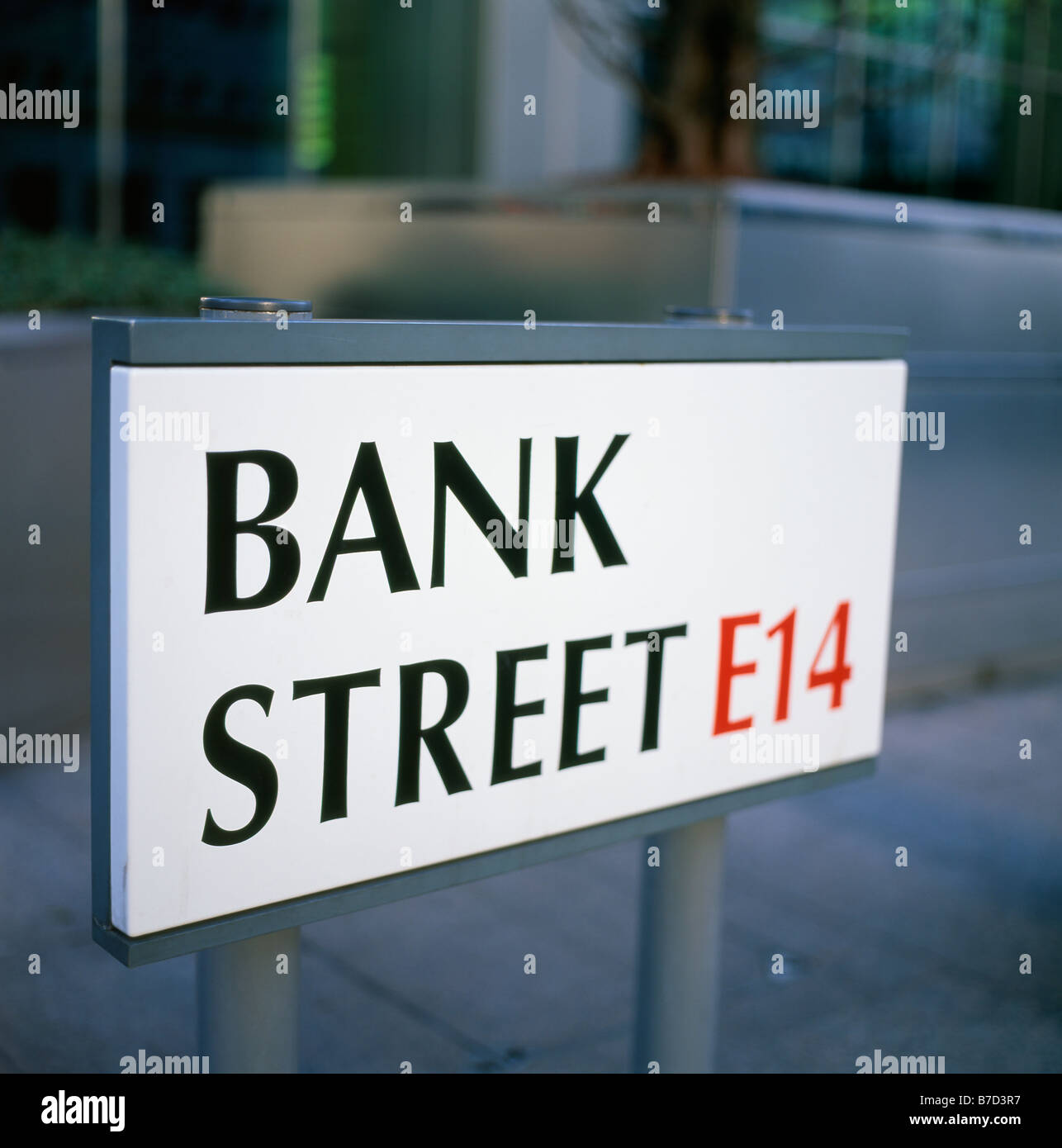 Bank Street E14 signe à Canary Wharf London England UK Banque D'Images