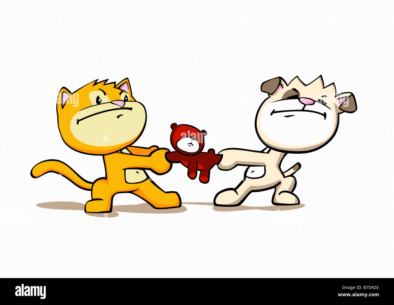 Un Dessin De Chat Et Chien Qui Se Battent Pour Un Ours En Peluche Photo Stock Alamy