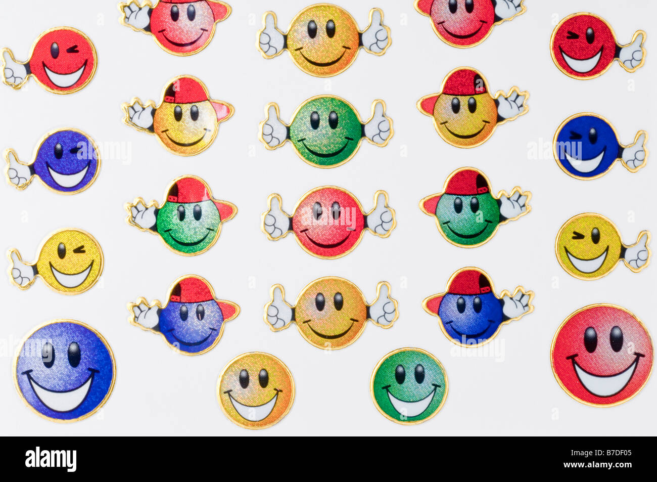 Un gros plan du visage smiley autocollants pour enfants Banque D'Images