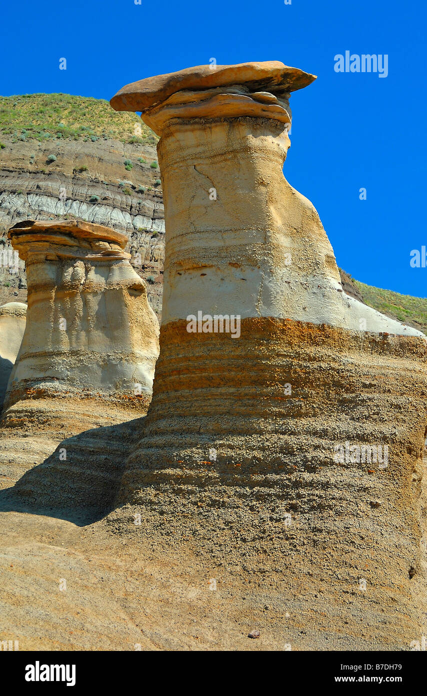 Les badlands à Hoodoos à Drumheller, en Alberta, au Canada, en Amérique du Nord. Format vertical Banque D'Images