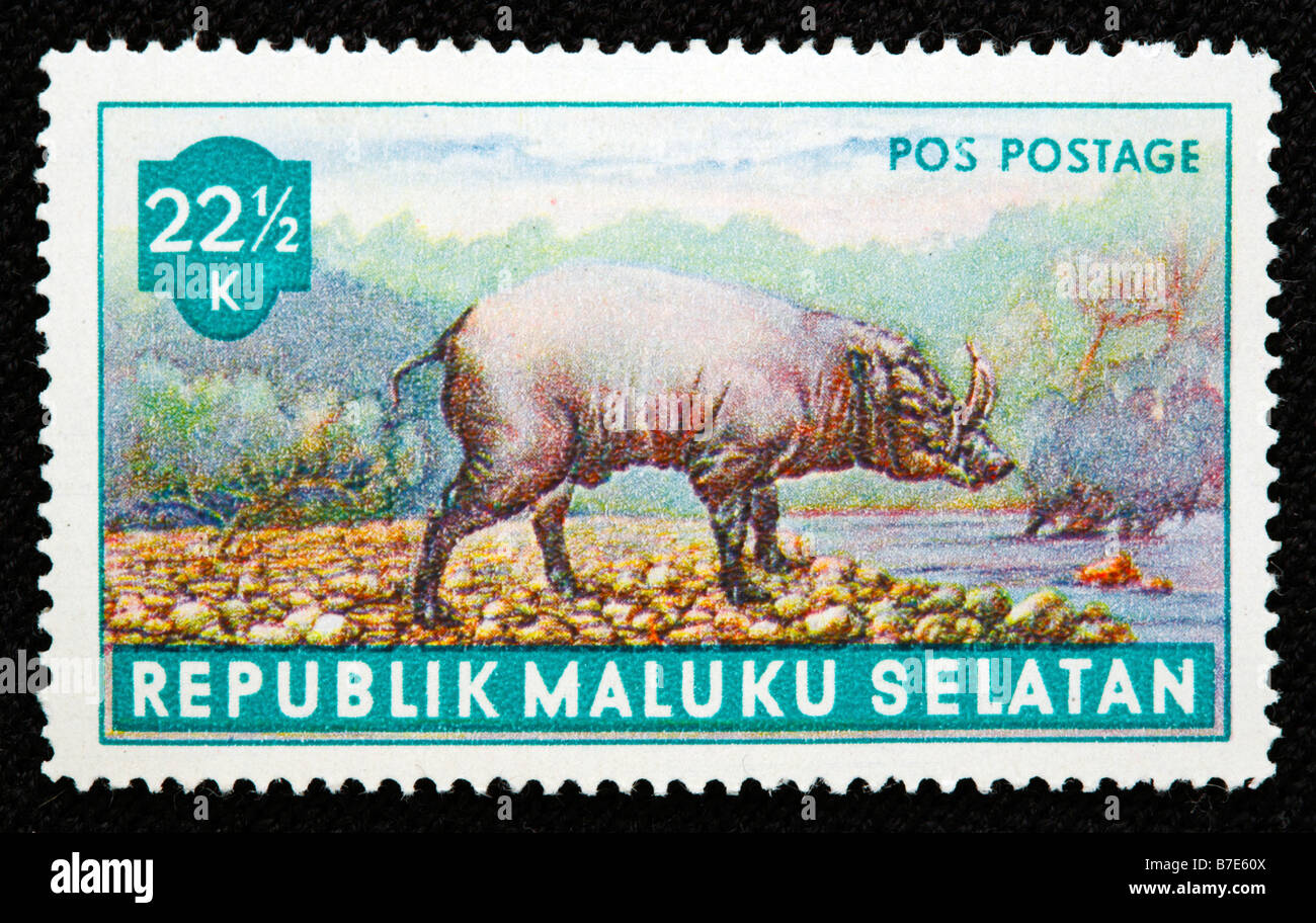Le sanglier (Sus scrofa), timbre-poste, Maluku Selatan, Malaisie Banque D'Images