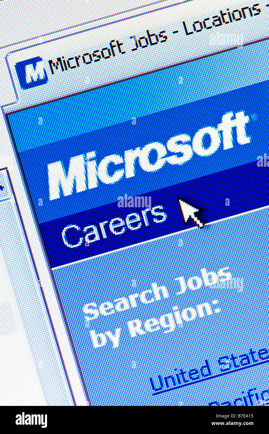 Capture d'écran de macro section carrières de site web de Microsoft (usage éditorial uniquement) Banque D'Images