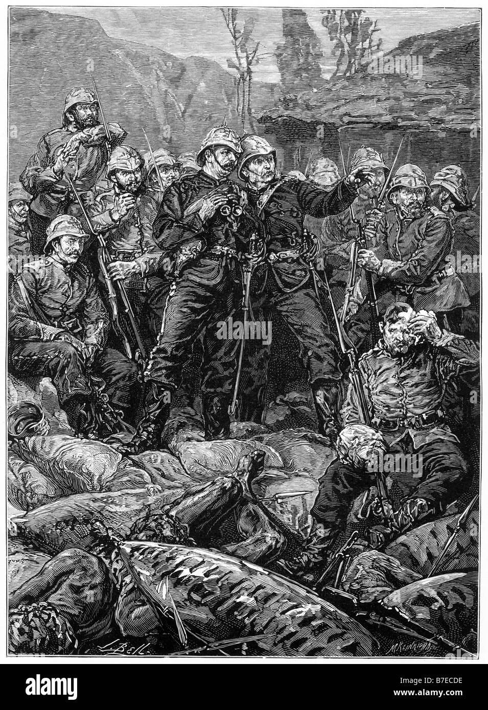 Le matin après la défense de Rorkes Drift Zululand janvier 1879 illustration du XIXe siècle Banque D'Images