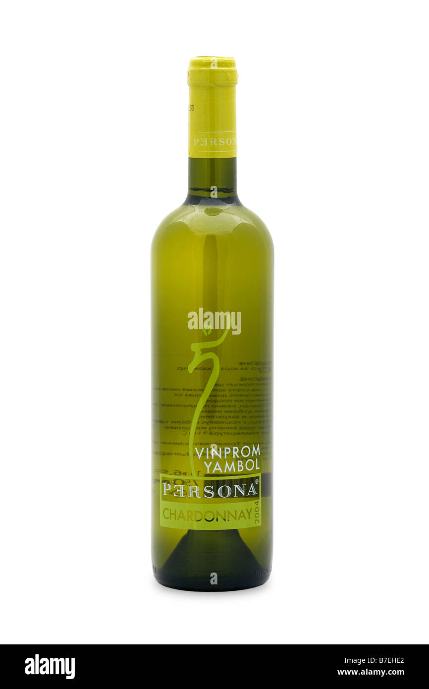 Vinprom yambol Bulgarie persona chardonnay 2004 vin blanc sec de couleur or pâle nuances vert pois banane ananas fruit tropique Banque D'Images