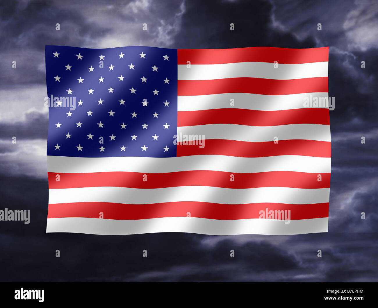 Nord-américaine USA drapeau national contre un ciel d'orage Banque D'Images