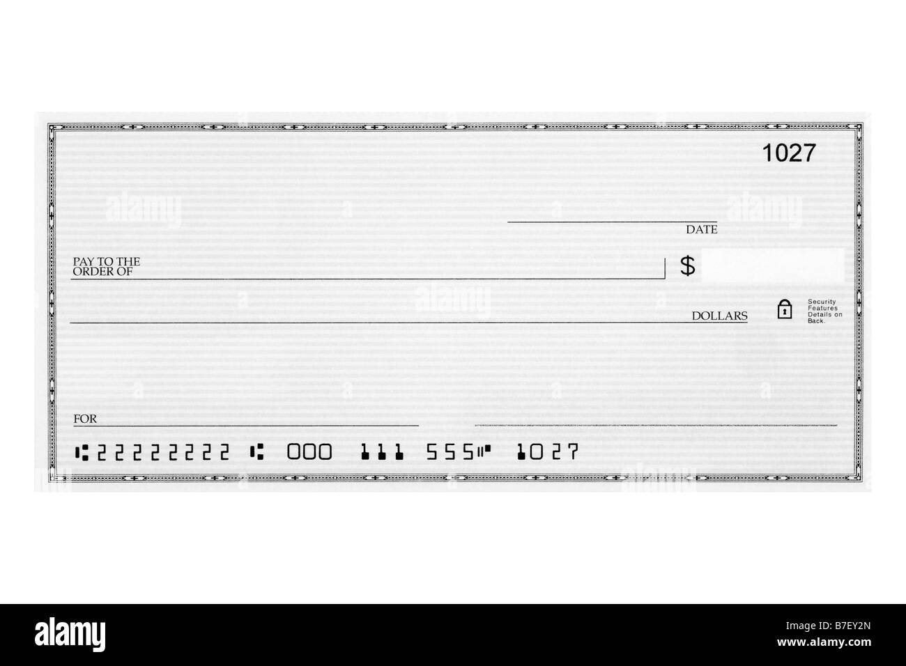 Un chèque personnel sans noms ou adresses avec les numéros de compte modifié Banque D'Images