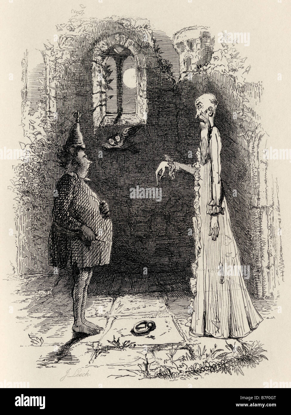 Le fantôme. Illustration de John Leech des légendes d'Ingoldsby publiée par Richard Bentley son, 1887. Banque D'Images
