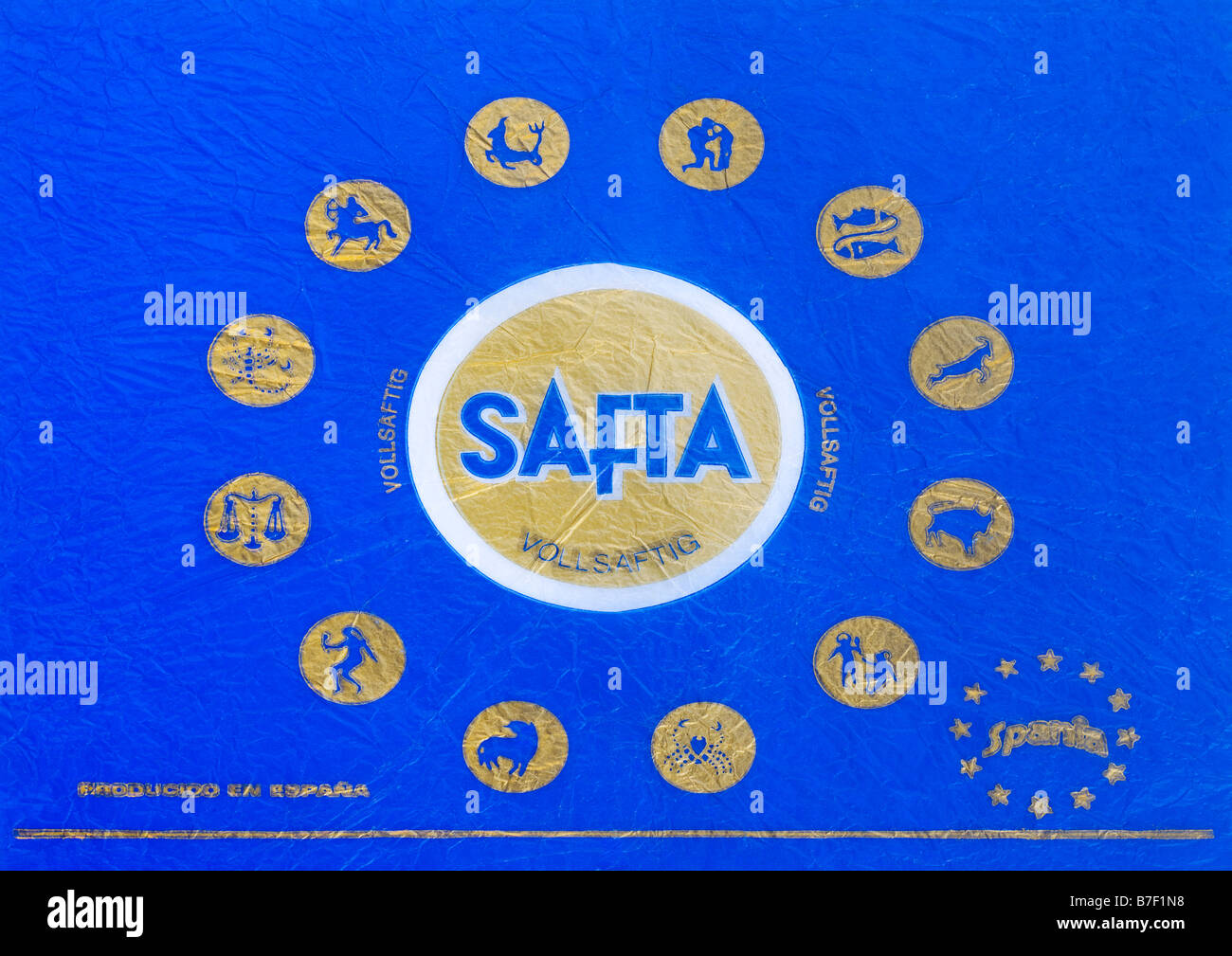 Imprimés éphémères / agrumes wrapper à partir de l'Espagne - Signes du zodiaque illustration sur papier de soie. Banque D'Images