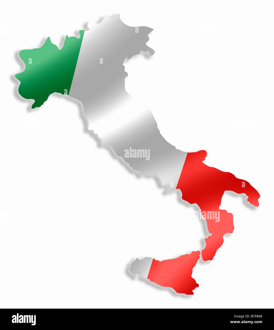 Italie Italien Carte Pays contours avec l'intérieur du drapeau national Banque D'Images