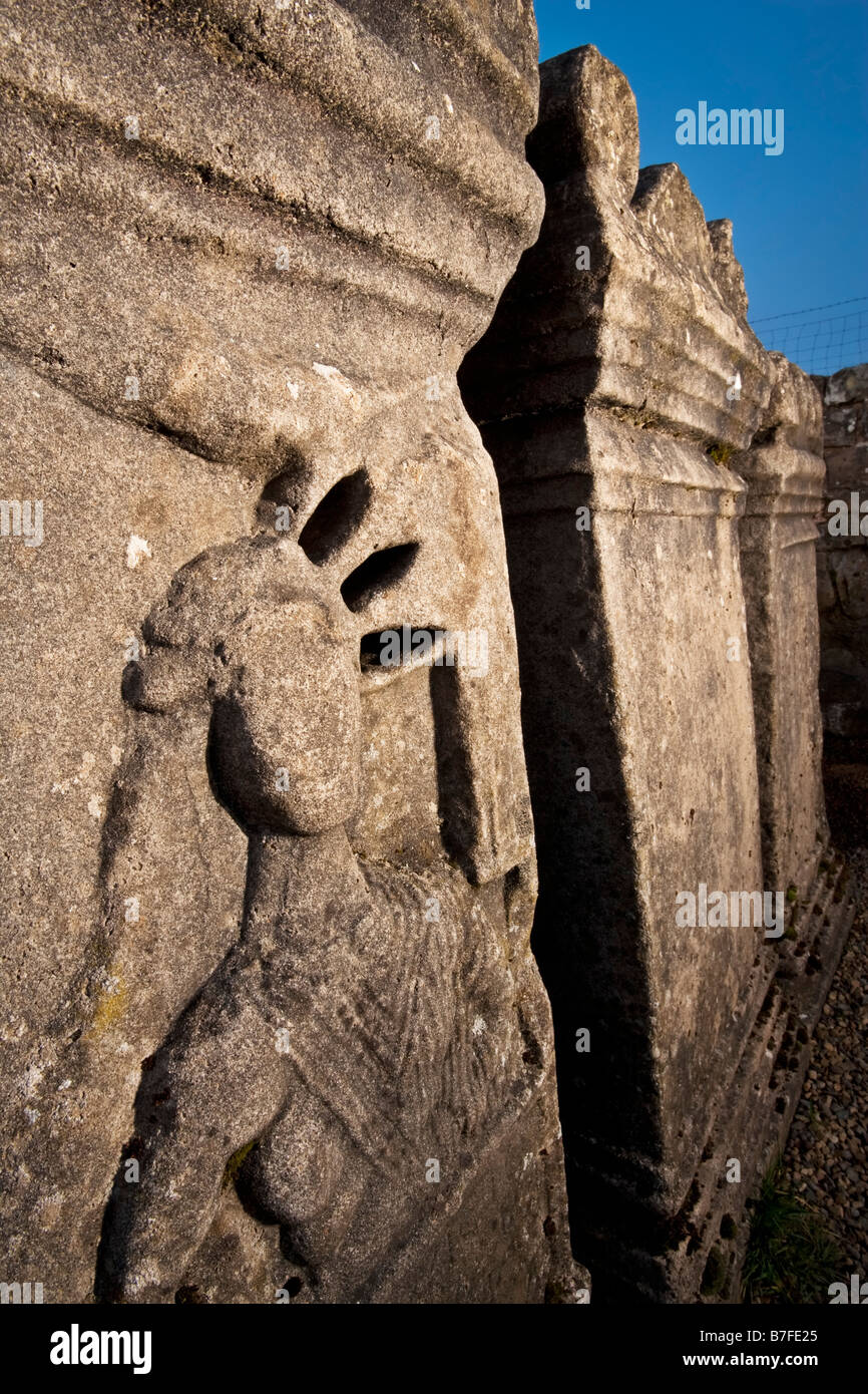 L'autel des pierres dans le temple Mithraïque de Brocolitia le long du tracé du mur d'Hadrien, dans le Parc National de Northumberland Banque D'Images