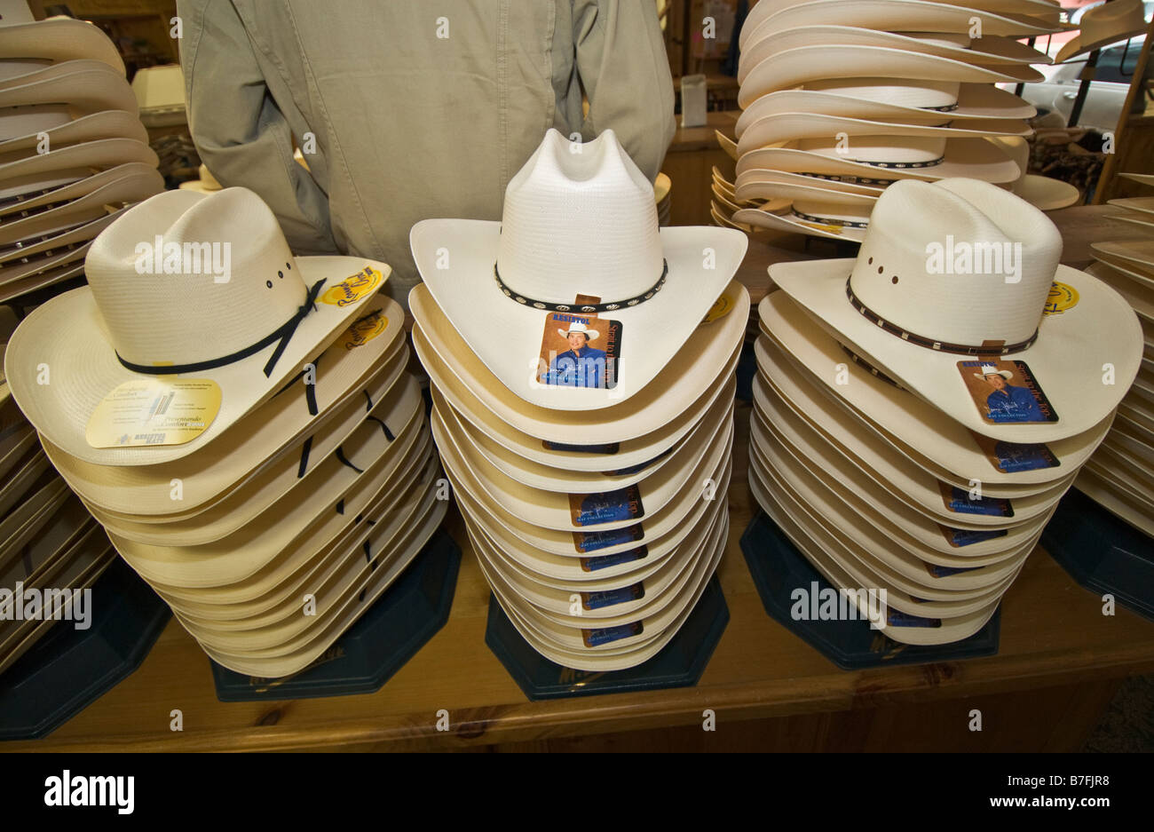 Texas Fort Worth Stockyards National Historic District M L Leddy western wear store chapeaux de cow-boy Banque D'Images
