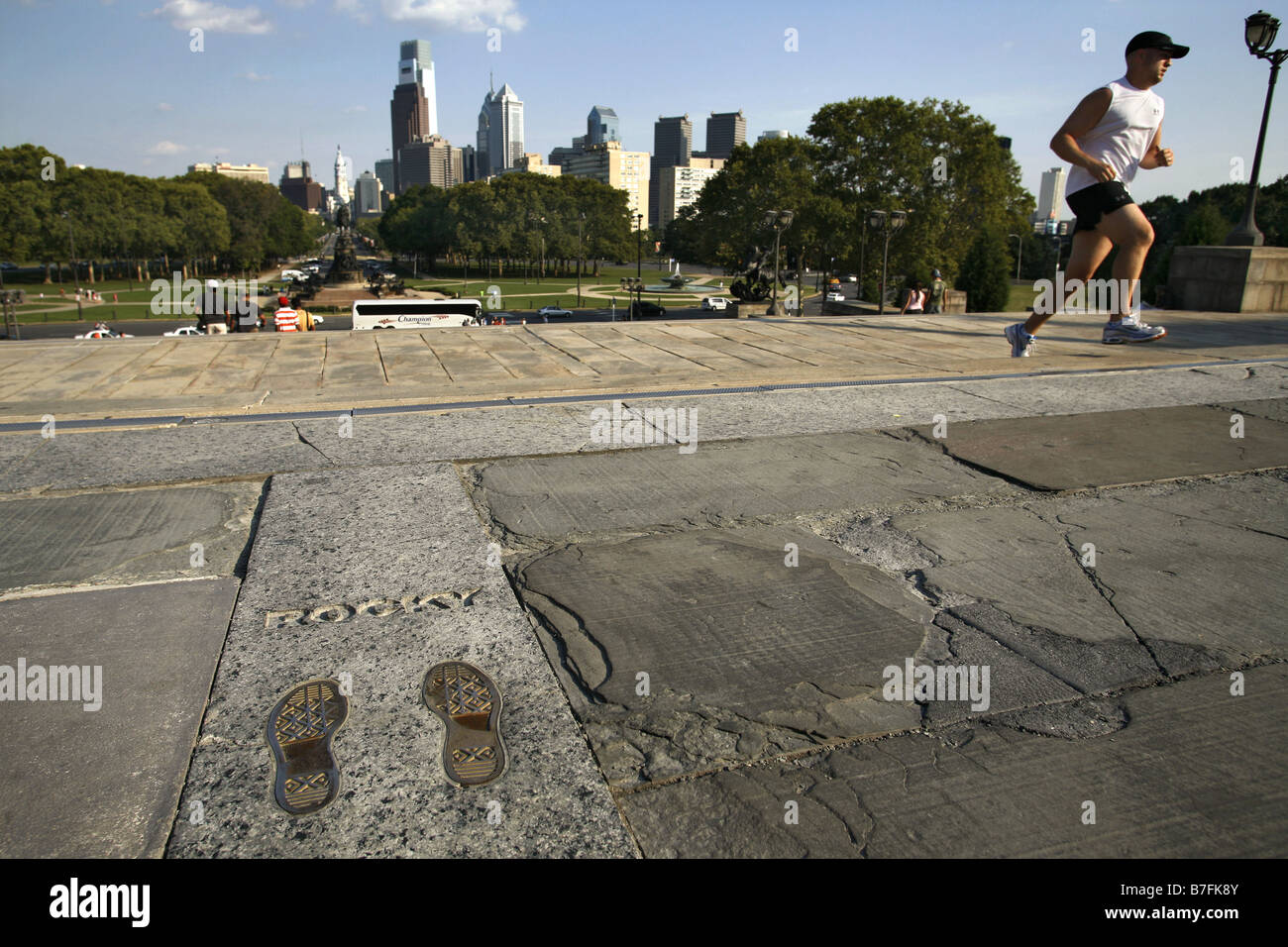 Sylvester Stallone Footprints, le Rocky Étapes, Philadelphia, Pennsylvania, USA Banque D'Images