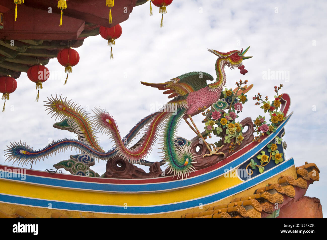 Décoration sur le Phoenix Thean Hou Temple chinois, Kuala Lumpur, Malaisie Banque D'Images