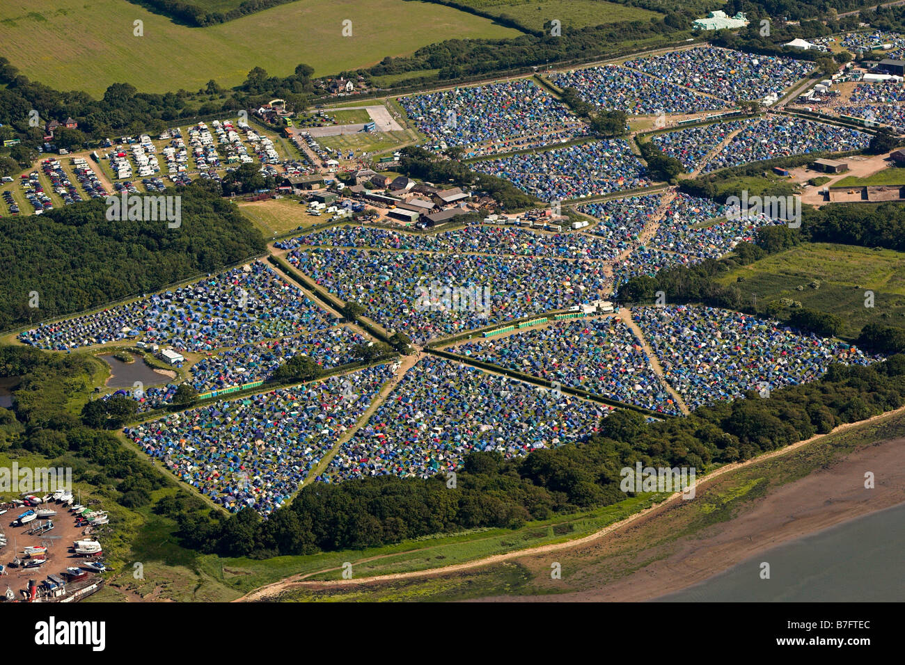 Vue aérienne de l'Isle of Wight festival camping Banque D'Images