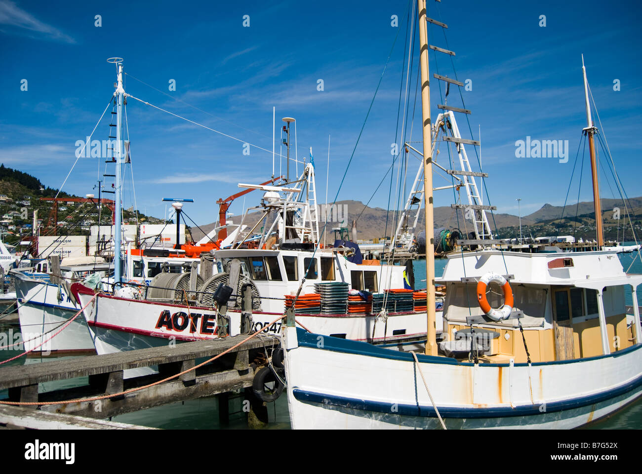 Bateaux de pêche commerciale, Lyttelton Harbour, Lyttelton, la péninsule de Banks, Canterbury, Nouvelle-Zélande Banque D'Images